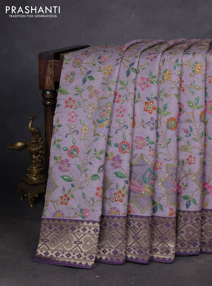 Crepe silk ssaree pastel lavender and violet with allover mina weaves & pita work and zari woven border