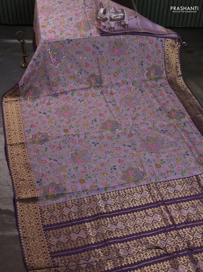 Crepe silk ssaree pastel lavender and violet with allover mina weaves & pita work and zari woven border