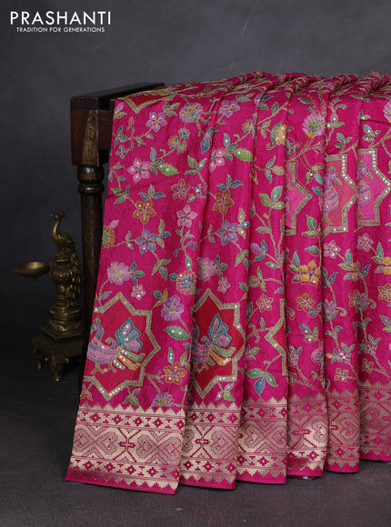 Crepe silk ssaree pink with allover mina weaves & pita work and zari woven border