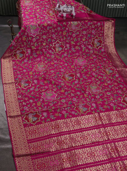 Crepe silk ssaree pink with allover mina weaves & pita work and zari woven border