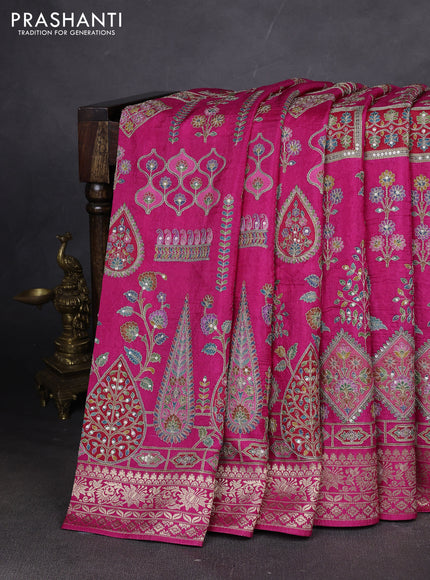 Crepe silk ssaree pink with allover mina weaves & pita work and zari woven border