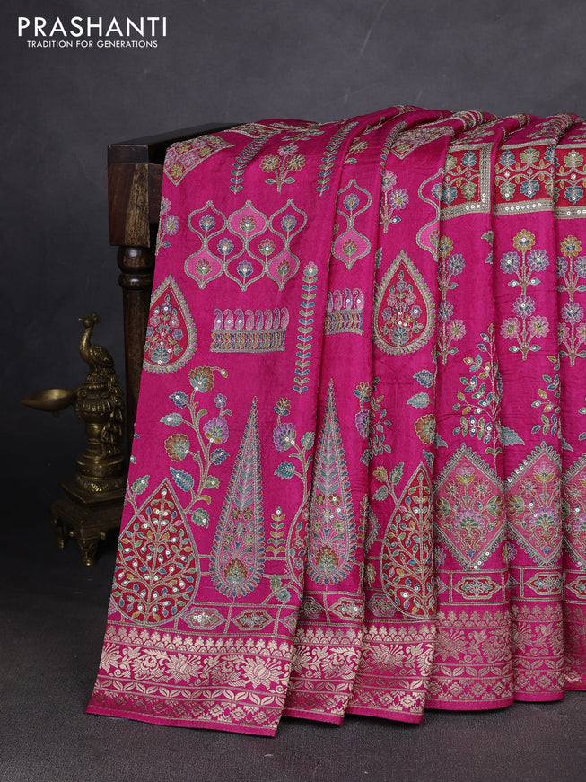 Crepe silk ssaree pink with allover mina weaves & pita work and zari woven border