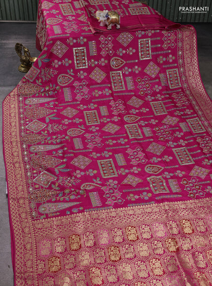 Crepe silk ssaree pink with allover mina weaves & pita work and zari woven border