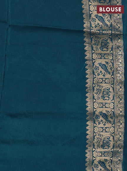 Crepe silk ssaree peacock blue with allover mina weaves & pita work and zari woven border