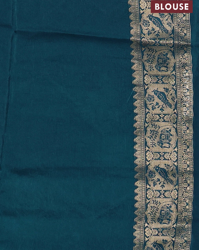 Crepe silk ssaree peacock blue with allover mina weaves & pita work and zari woven border