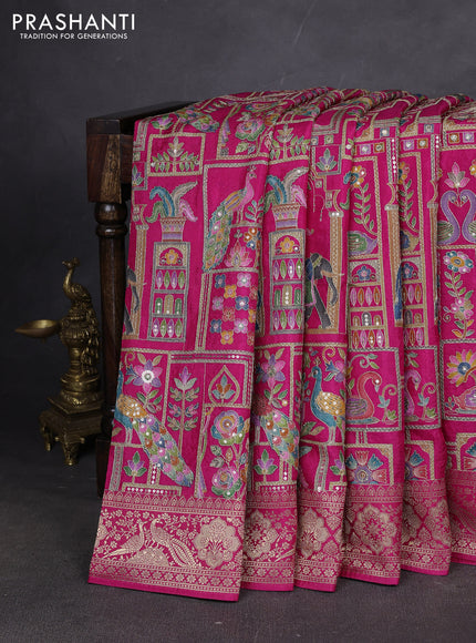 Crepe silk ssaree pink with allover mina weaves & pita work and zari woven border