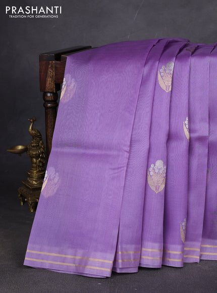 Pure banarasi Organza silk saree lavender with zari woven floral buttas and zari woven piping border