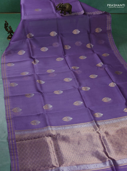 Pure banarasi Organza silk saree lavender with zari woven floral buttas and zari woven piping border