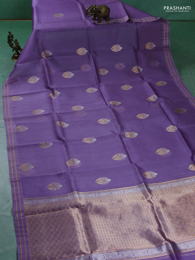 Pure banarasi Organza silk saree lavender with zari woven floral buttas and zari woven piping border