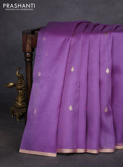 Pure banarasi Organza silk saree lavender with zari woven buttas and zari woven piping border