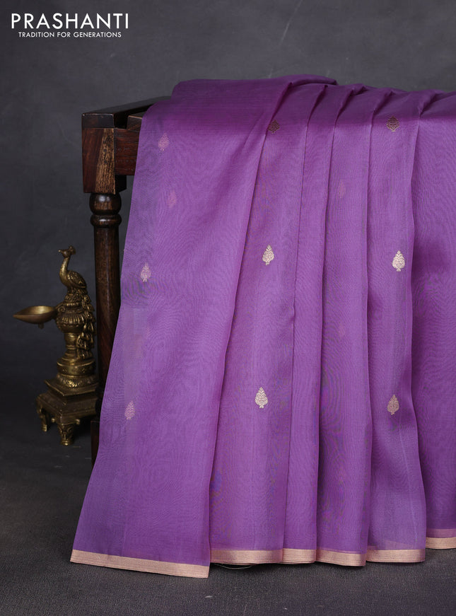 Pure banarasi Organza silk saree lavender with zari woven buttas and zari woven piping border