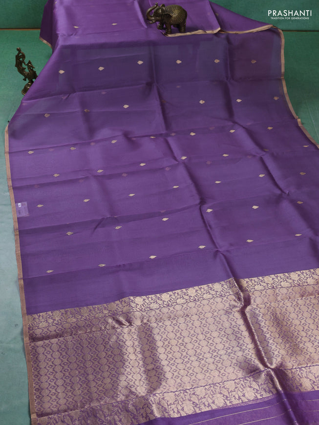 Pure banarasi Organza silk saree lavender with zari woven buttas and zari woven piping border