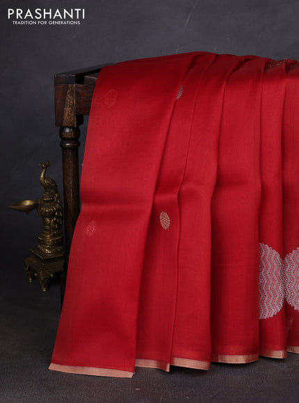Pure banarasi Organza silk saree red with zari woven buttas and zari woven piping border