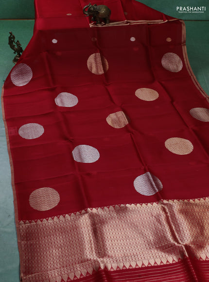 Pure banarasi Organza silk saree red with zari woven buttas and zari woven piping border