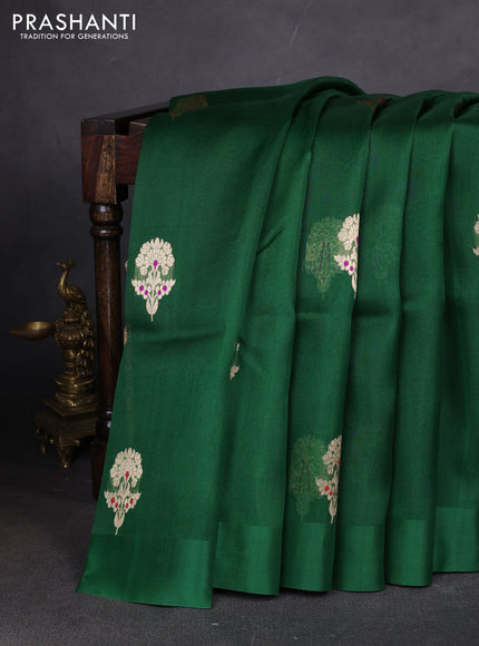 Pure banarasi Organza silk saree green with zari woven buttas in borderless style