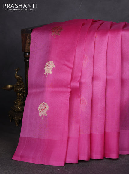 Pure banarasi Organza silk saree light pink with zari woven buttas in borderless style