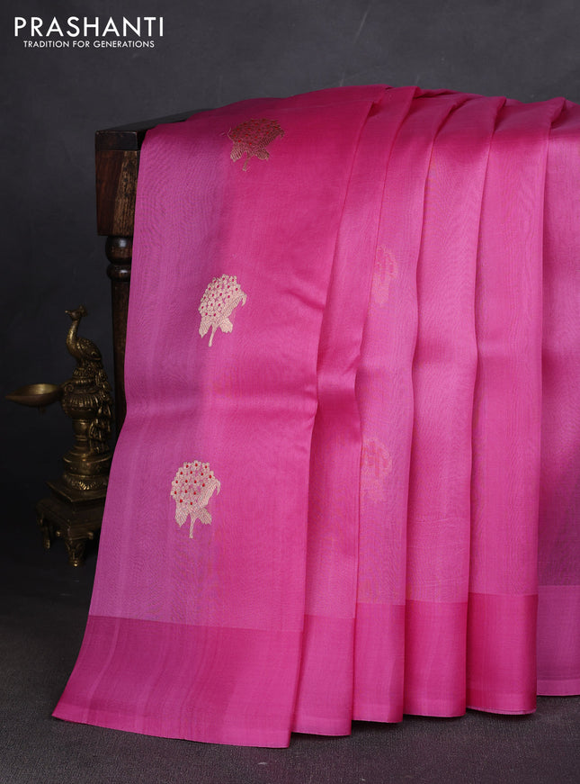 Pure banarasi Organza silk saree light pink with zari woven buttas in borderless style