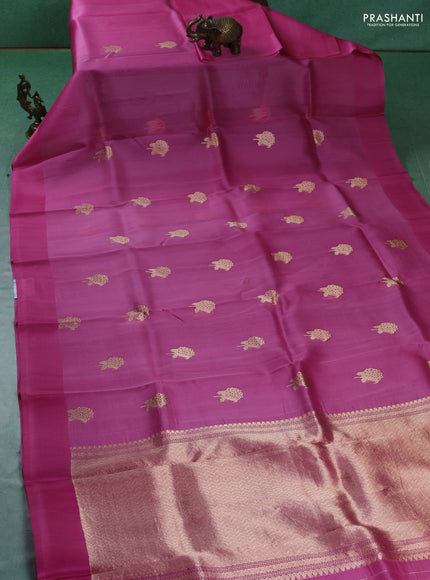 Pure banarasi Organza silk saree light pink with zari woven buttas in borderless style