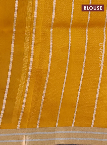Pure banarasi Organza silk saree mustard yellow with zari woven bird buttas and zari woven border