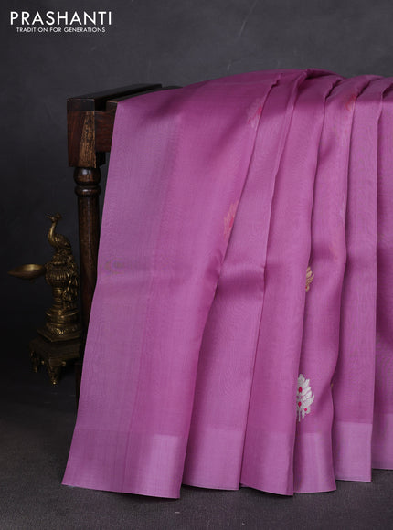 Pure banarasi Organza silk saree light pink with silver & gold zari woven buttas in borderless style