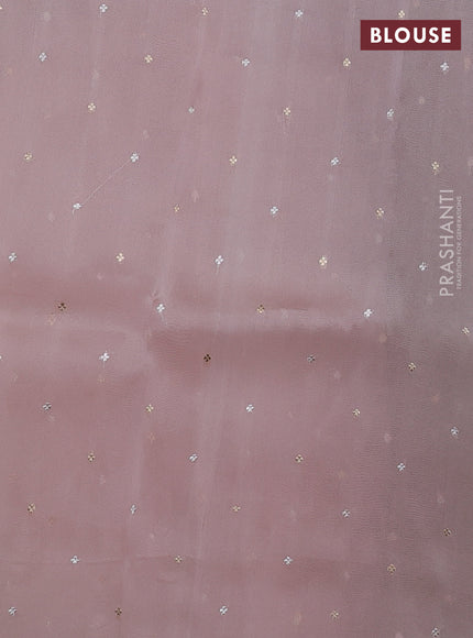 Pure banarasi Organza silk saree mild peach with silver & gold zari woven buttas and zari woven piping border
