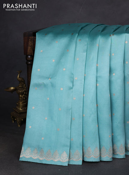 Pure banarasi Organza silk saree light blue with zari woven buttas and zari woven border