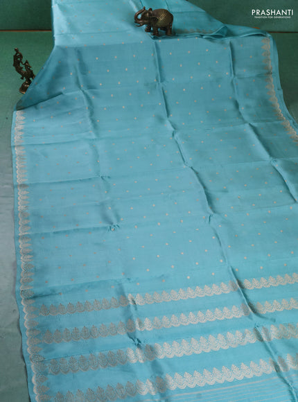 Pure banarasi Organza silk saree light blue with zari woven buttas and zari woven border