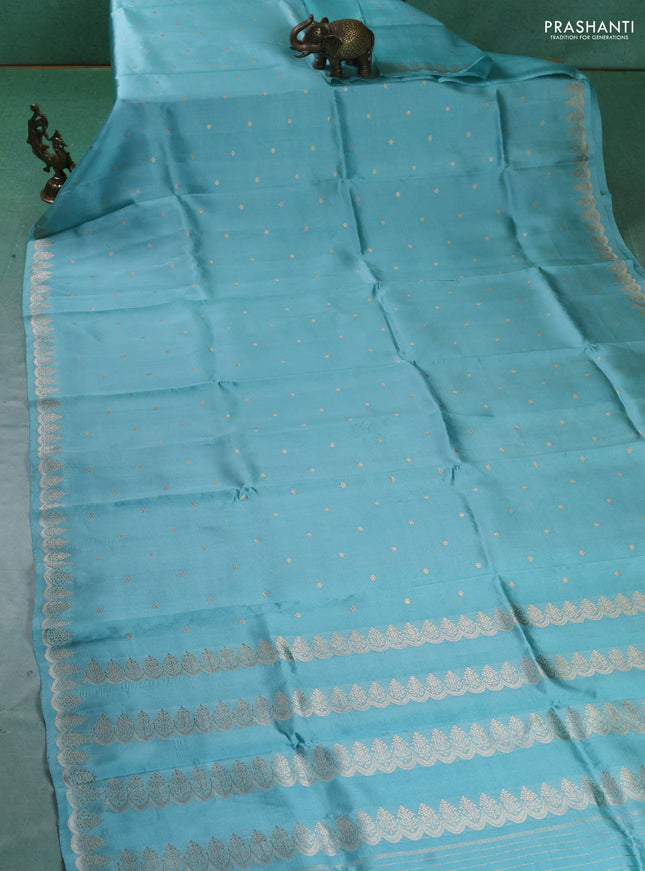 Pure banarasi Organza silk saree light blue with zari woven buttas and zari woven border