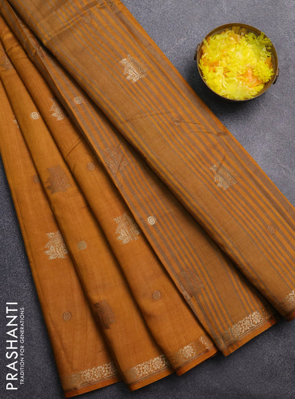 Semi raw silk saree mustard yellow with zari woven buttas and zari woven border