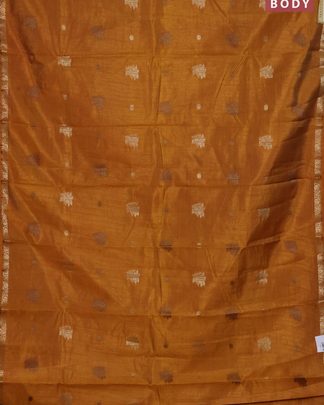 Semi raw silk saree mustard yellow with zari woven buttas and zari woven border