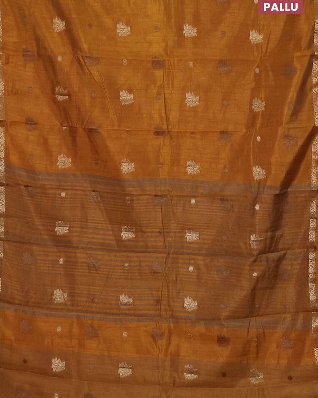 Semi raw silk saree mustard yellow with zari woven buttas and zari woven border