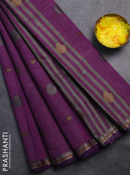 Semi raw silk saree violet with thread woven buttas and thread woven border