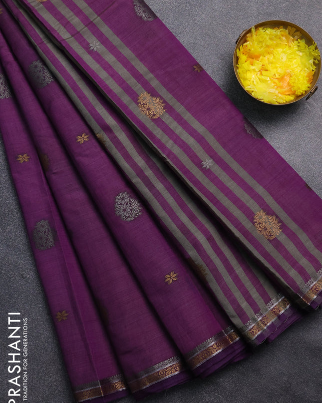 Semi raw silk saree violet with thread woven buttas and thread woven border