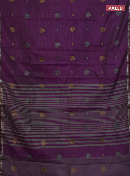 Semi raw silk saree violet with thread woven buttas and thread woven border