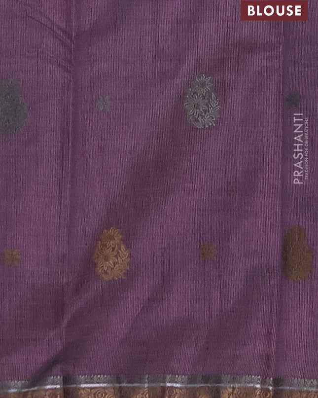 Semi raw silk saree violet with thread woven buttas and thread woven border