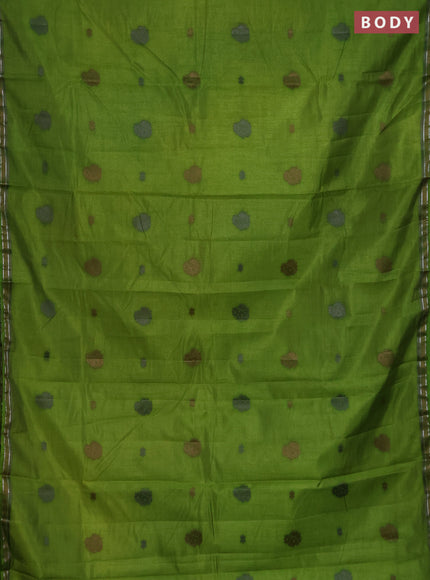 Semi raw silk saree light green with thread woven buttas and thread woven border