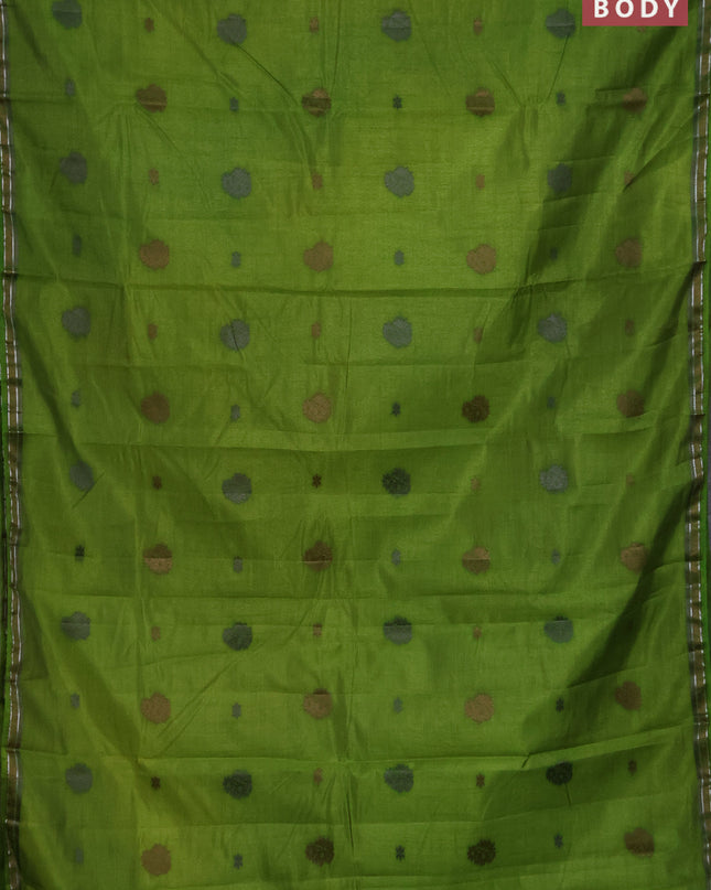 Semi raw silk saree light green with thread woven buttas and thread woven border