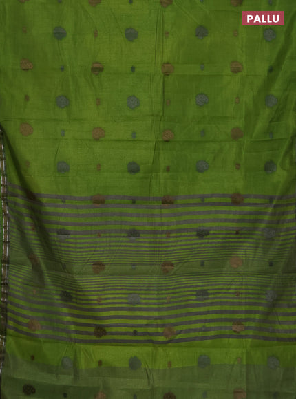 Semi raw silk saree light green with thread woven buttas and thread woven border
