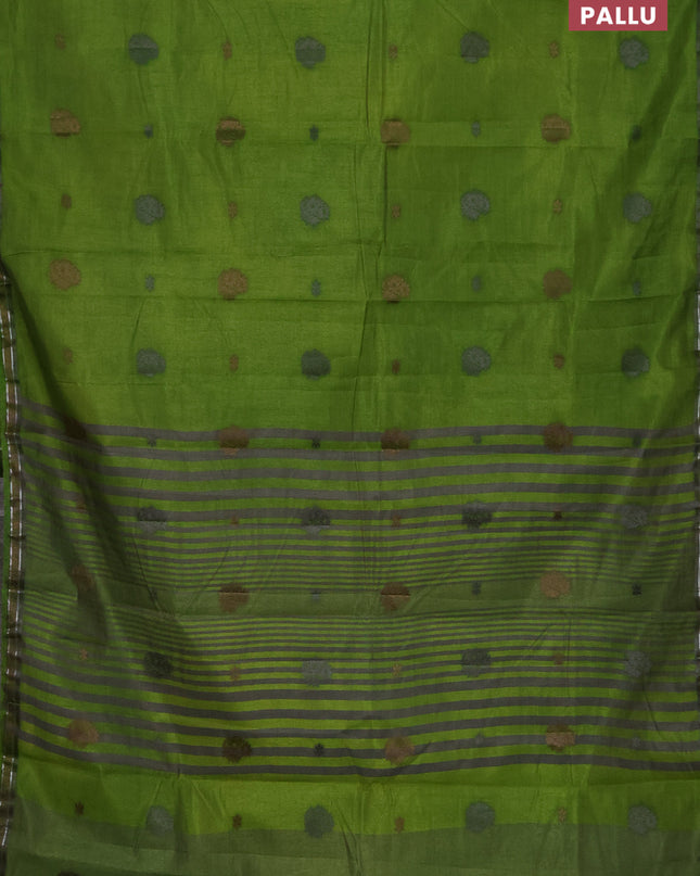 Semi raw silk saree light green with thread woven buttas and thread woven border