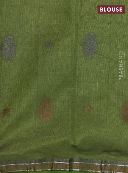 Semi raw silk saree light green with thread woven buttas and thread woven border