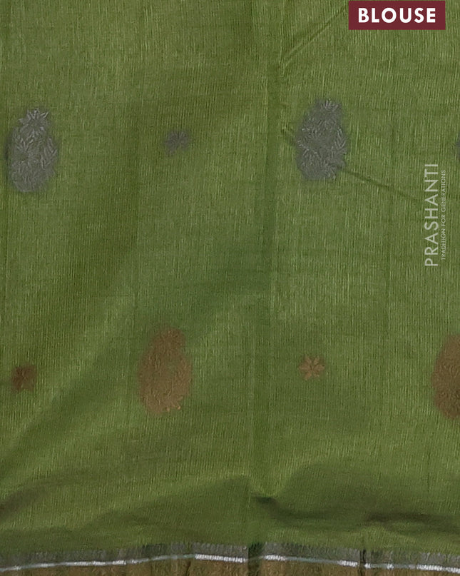 Semi raw silk saree light green with thread woven buttas and thread woven border
