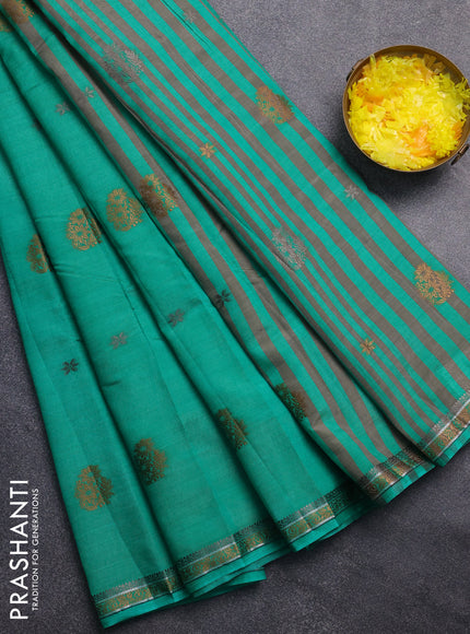 Semi raw silk saree green with thread woven buttas and thread woven border
