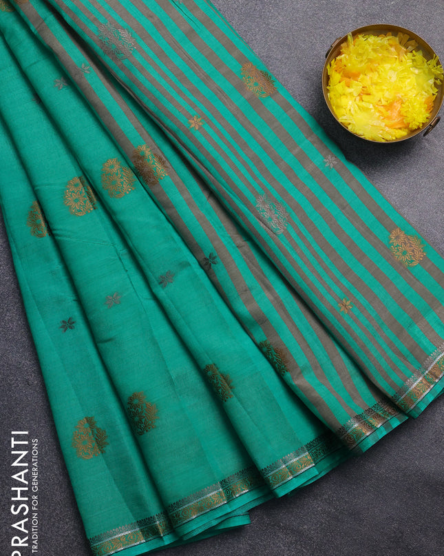 Semi raw silk saree green with thread woven buttas and thread woven border