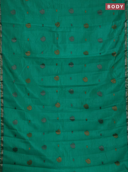 Semi raw silk saree green with thread woven buttas and thread woven border