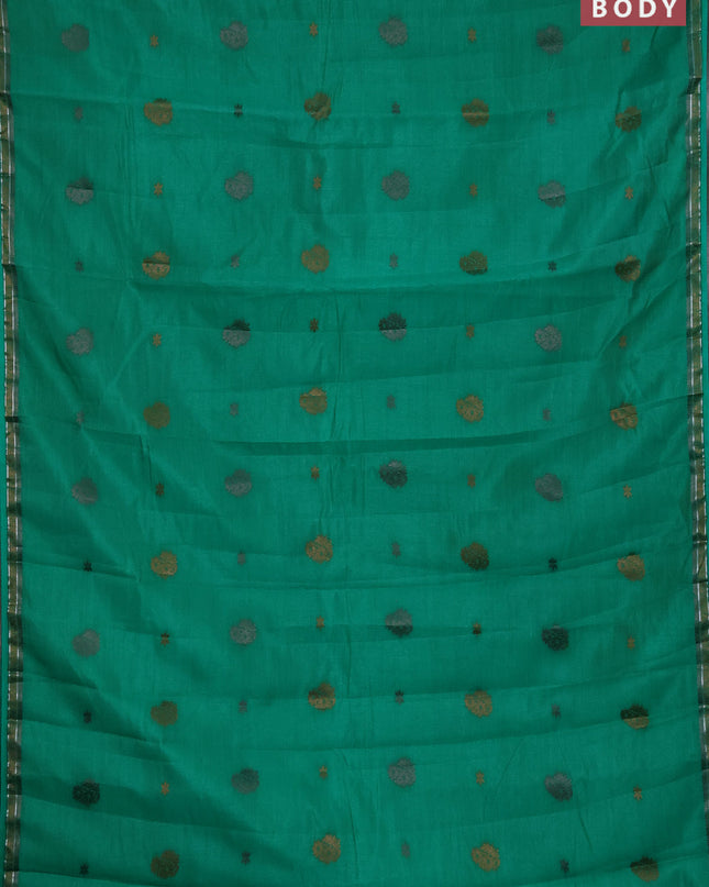 Semi raw silk saree green with thread woven buttas and thread woven border