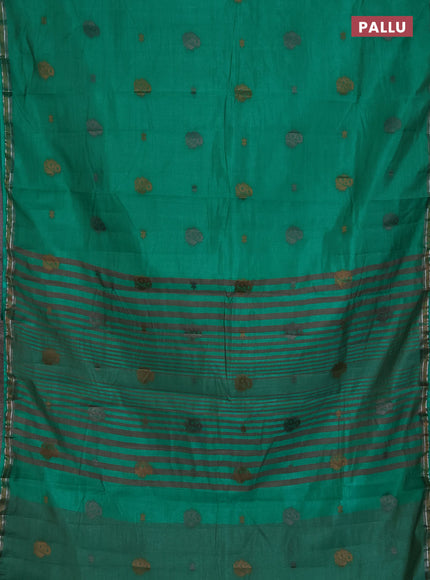Semi raw silk saree green with thread woven buttas and thread woven border