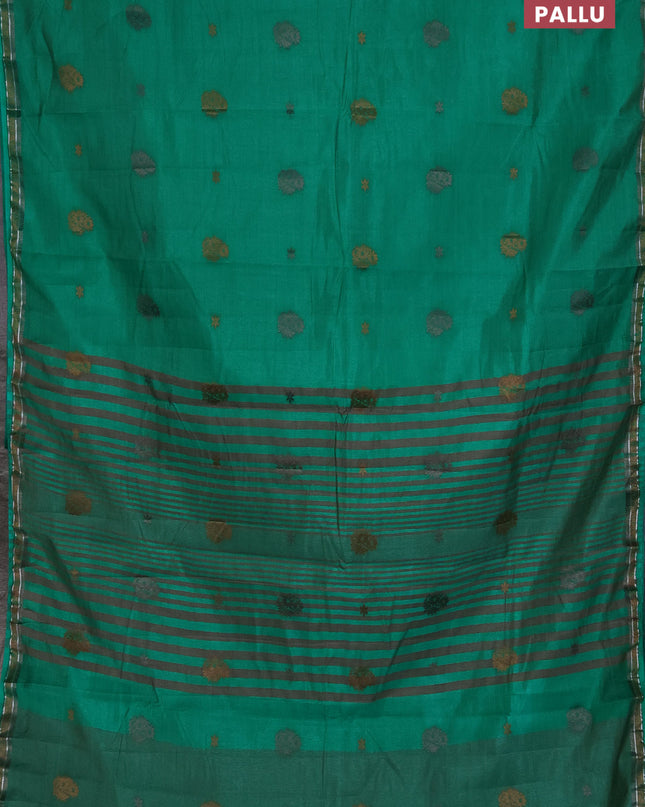 Semi raw silk saree green with thread woven buttas and thread woven border