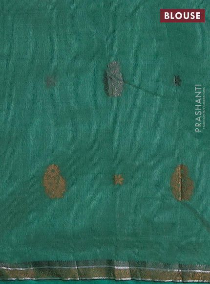 Semi raw silk saree green with thread woven buttas and thread woven border