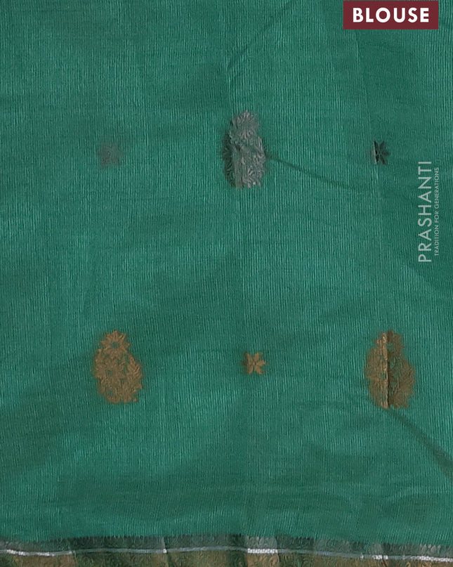 Semi raw silk saree green with thread woven buttas and thread woven border