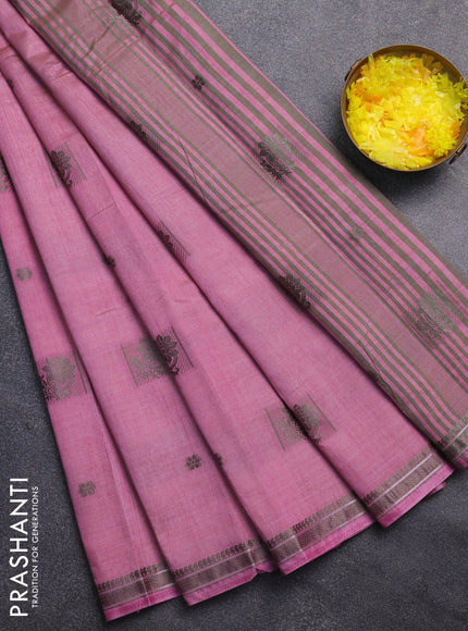Semi raw silk saree mauve pink with thread woven buttas and thread woven border